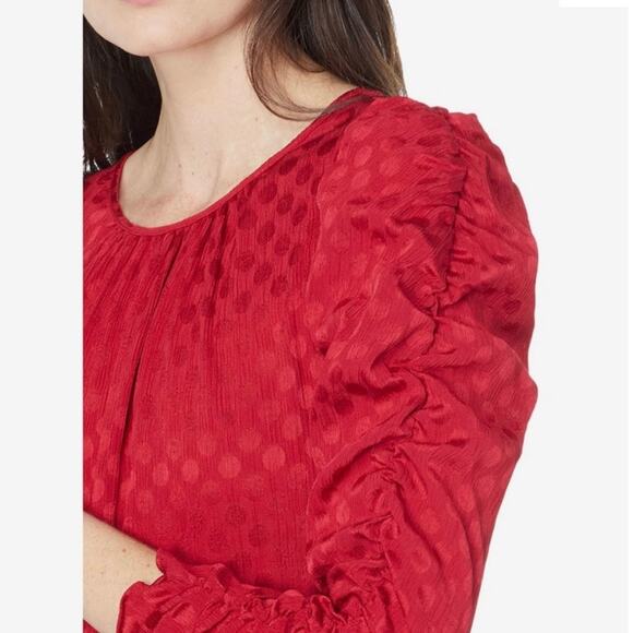 Max Studio Jacquard Shine Dot Ruched Sleeve Blouse - Picture 3 of 7